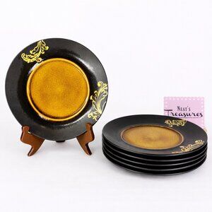 Gourmet Expressions HONEY DAMASK Amber Leaves Stoneware Lunch Salad Plates Set 6